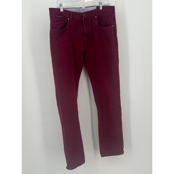 Saks Fifth Avenue Men's Burgundy Pima Cotton Pants Size 34 Oxblood Straight Leg - Picture 1 of 10